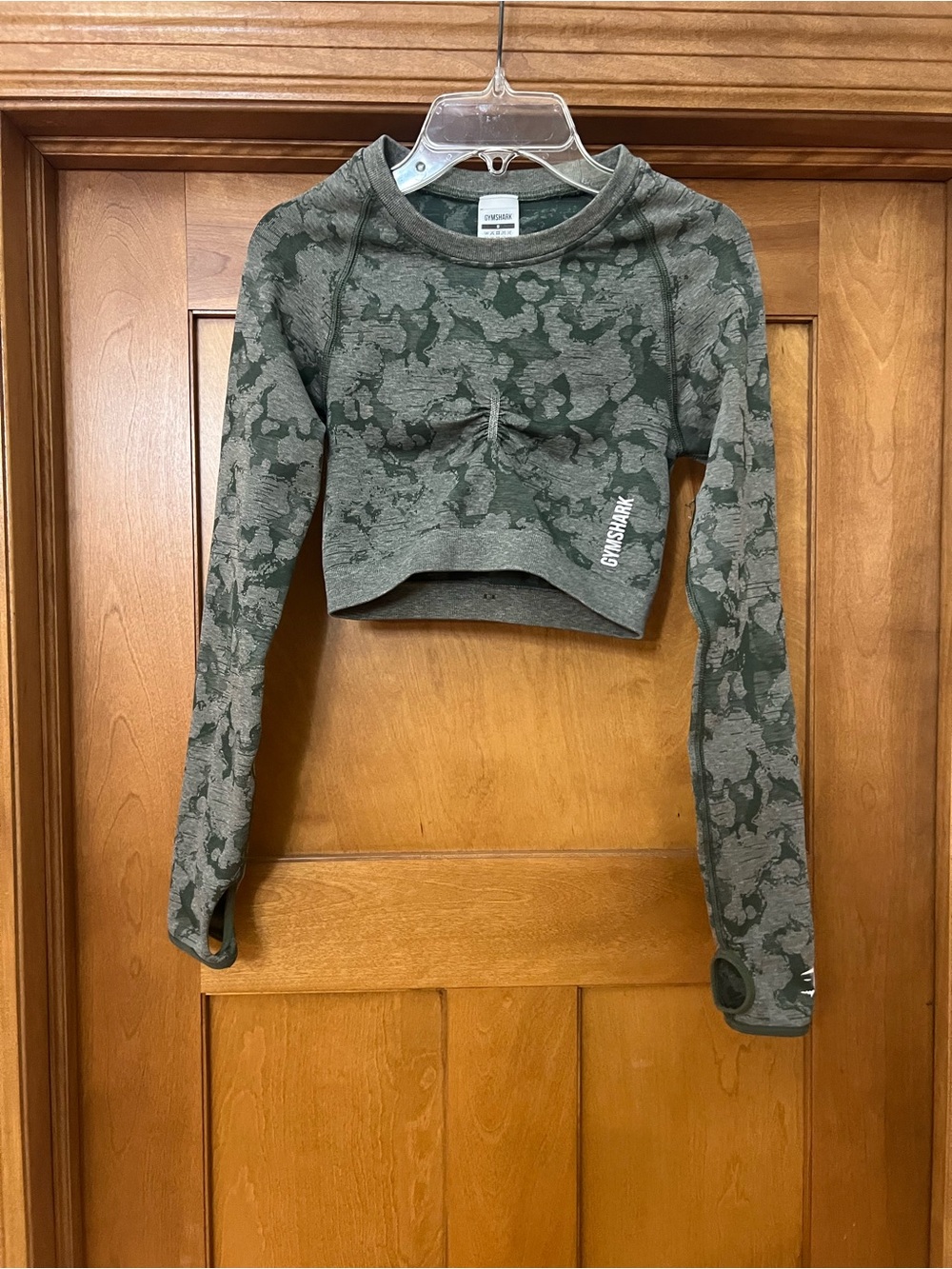 Gymshark Green Camo Seamless Long Sleeve Crop Size Small FLAWED